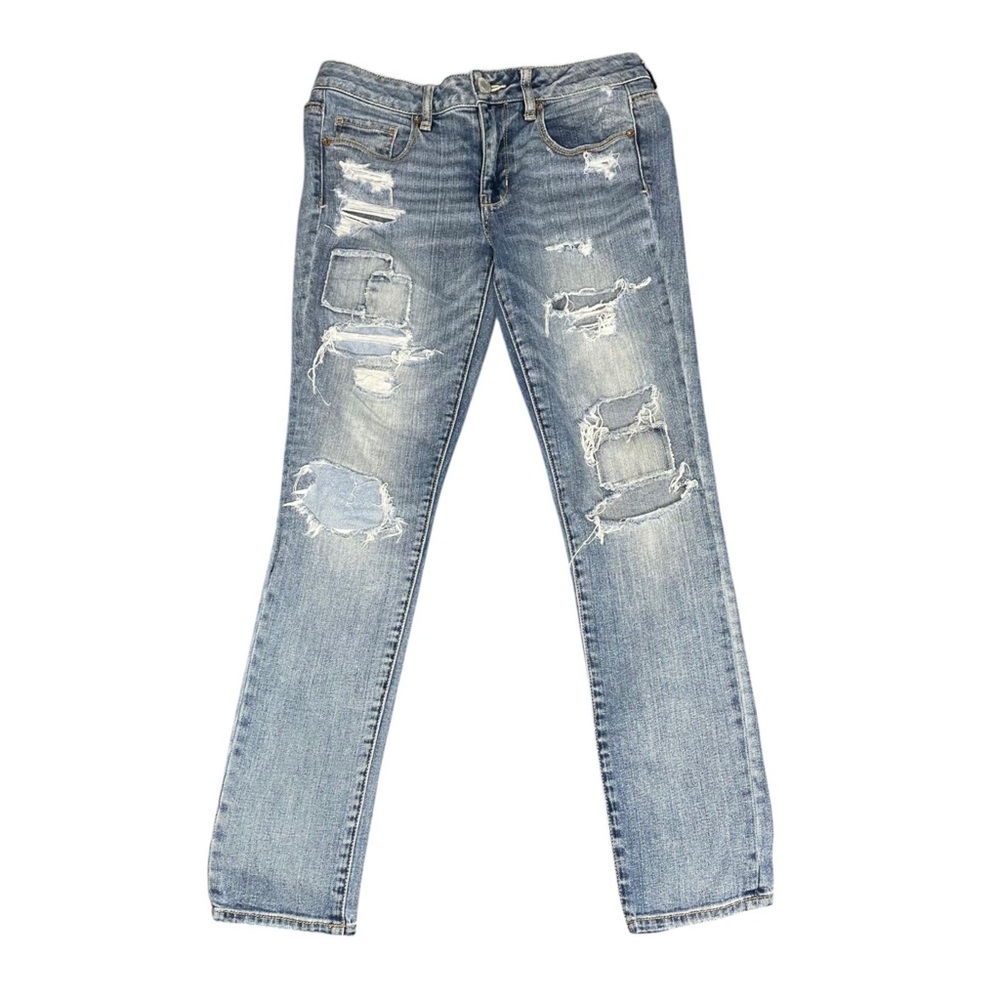 American Eagle Outfitters Blue Super Stretch Denim Ripped Jeans